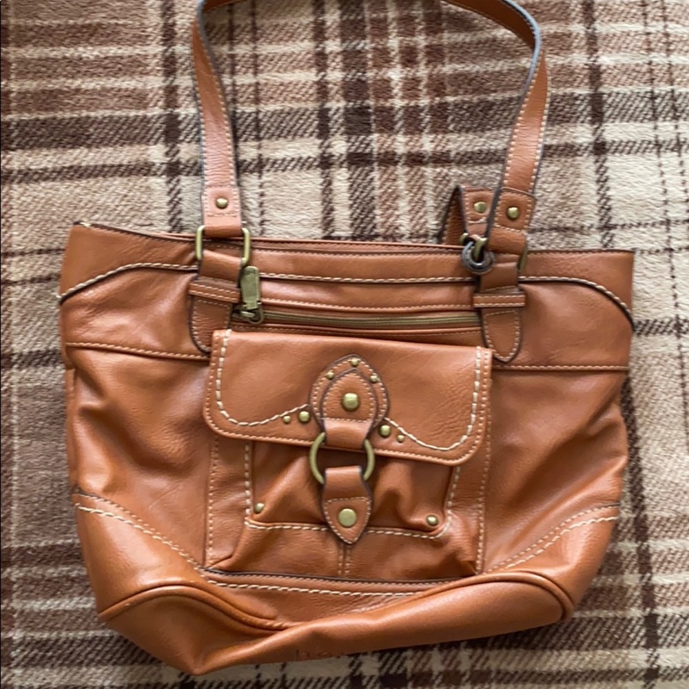 Brown leather satchel